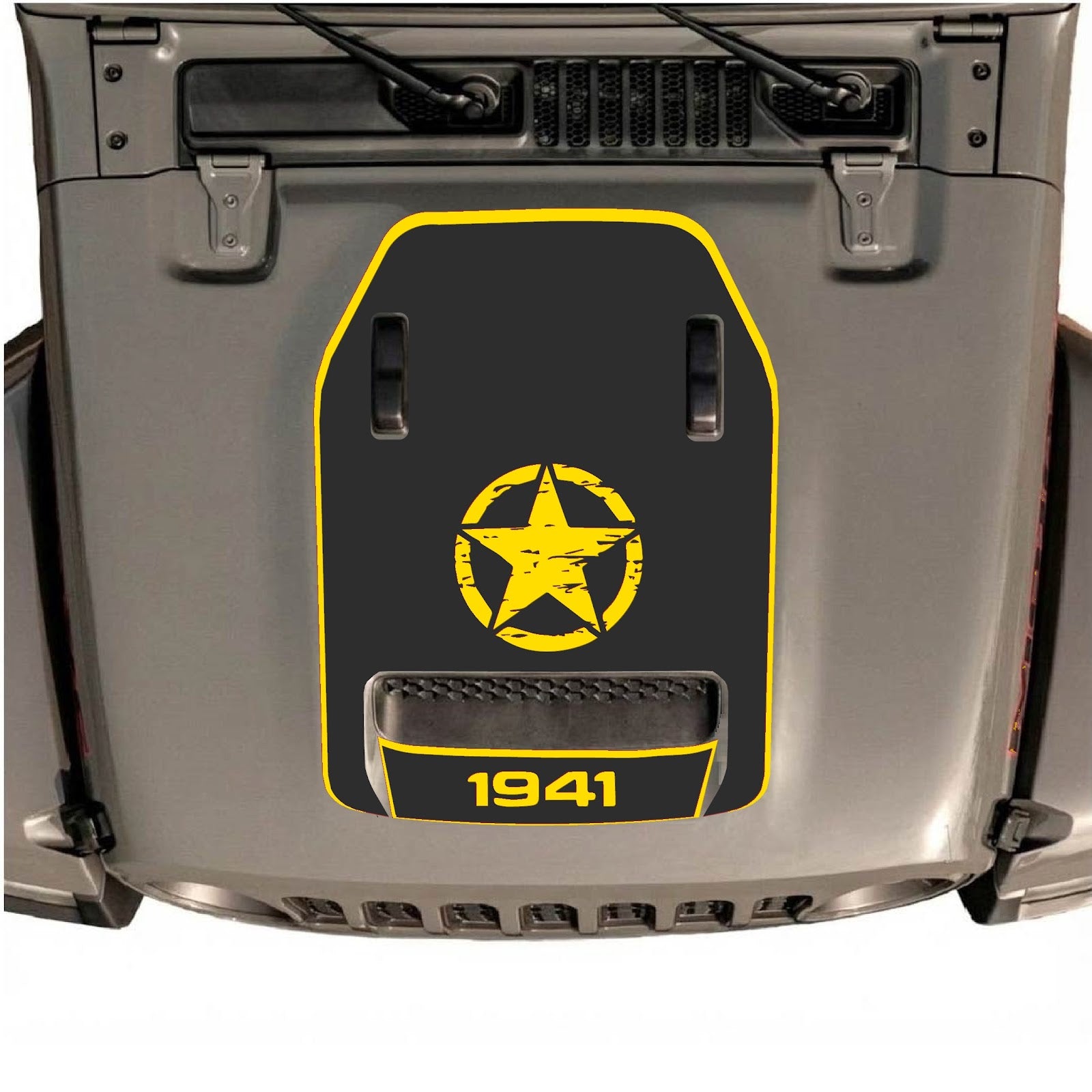 CarCode hood decal for Jeep Wrangler JL/JLU Rubicon 392 and JT Gladiator Mojave, style #43, shown on vehicle hood.