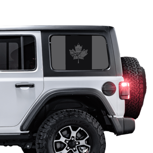 Canada Rear Side Window Flag Decal (Collage Maple Leaf) for Wrangler JL/JLU/JK/JKU/4xe – HARDTOP ONLY – Black/Grey – 3M Printed + Matte Lam