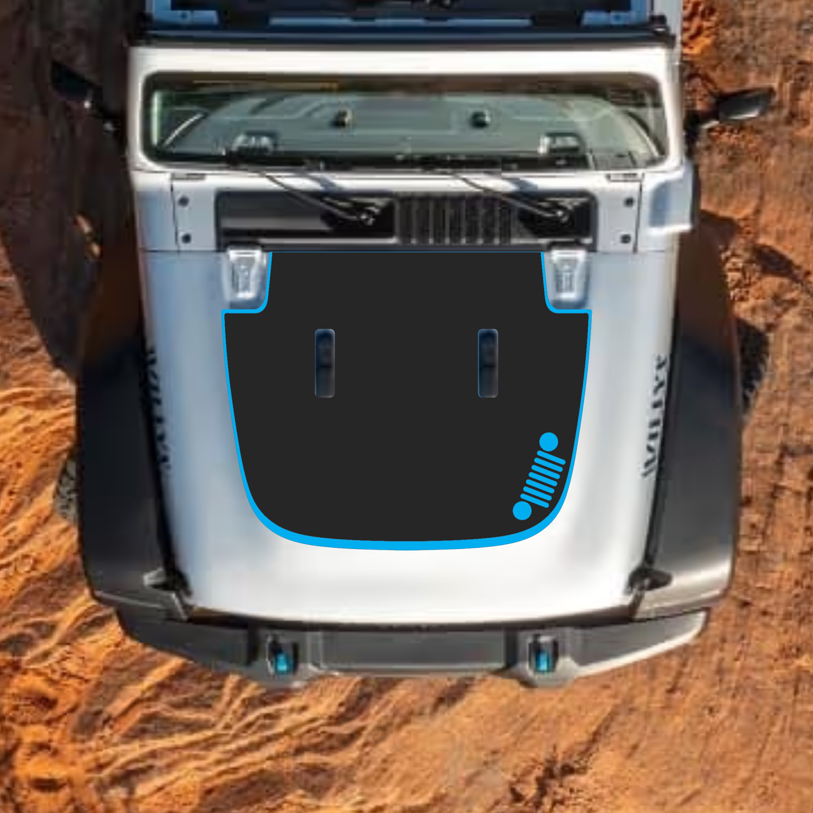 CarCode hood decal for Jeep Wrangler JL and Gladiator JT, stylish #46 design on standard hood, 2018+ model compatible.
