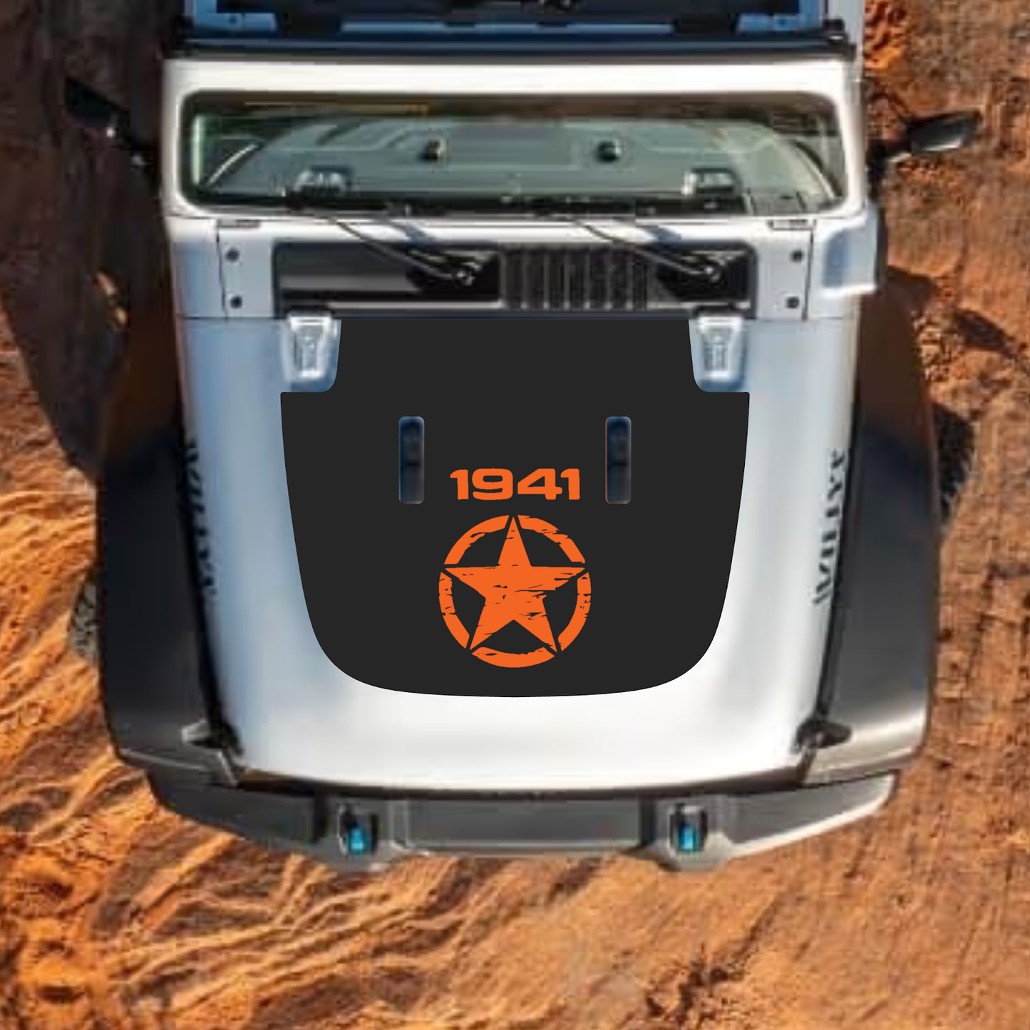 CarCode hood decal for Jeep Wrangler JL and Gladiator JT, stylish decal design on standard hood for 2018+ models