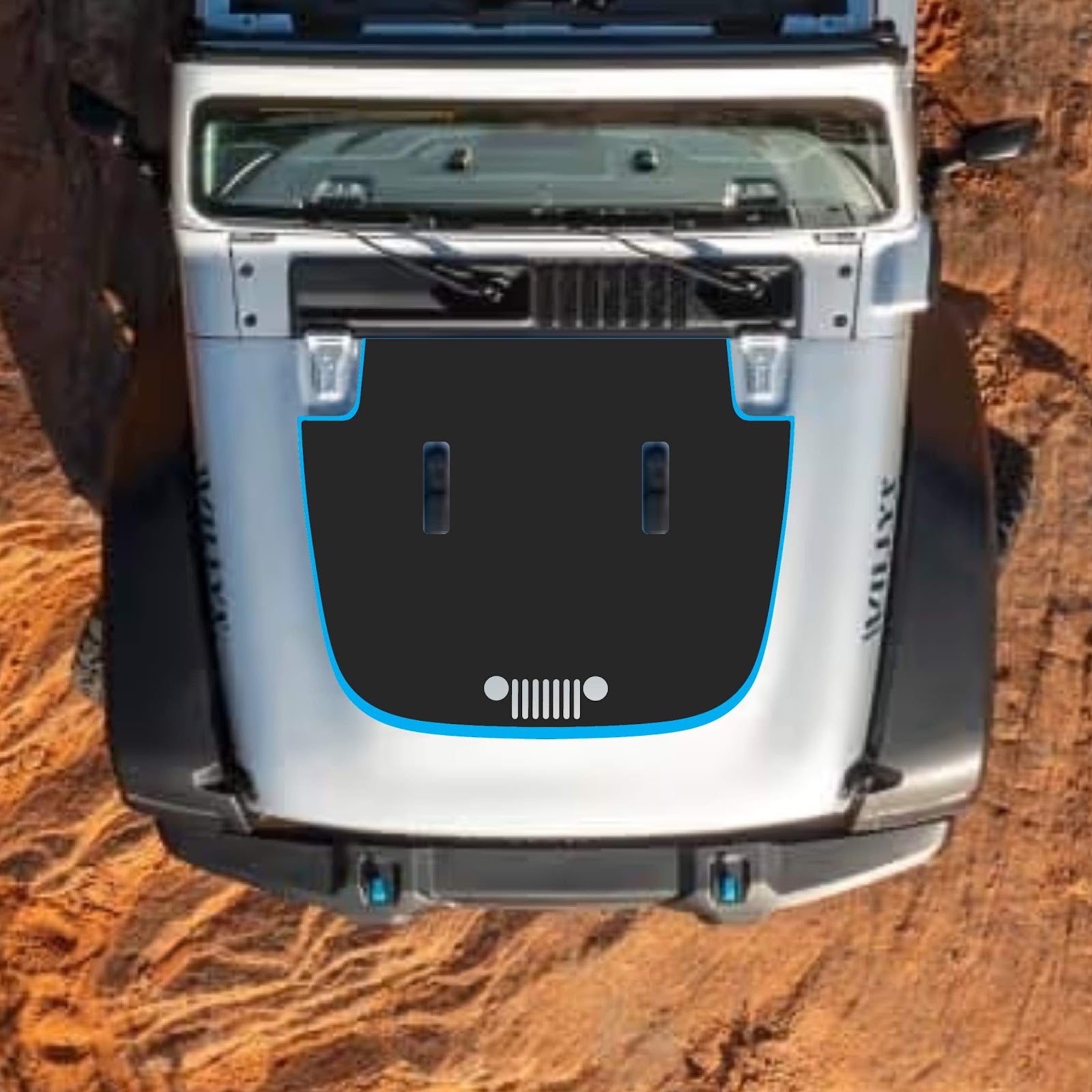 CarCode hood decal for Jeep Wrangler JL and Gladiator JT, stylish design for 2018+ models on standard hood.