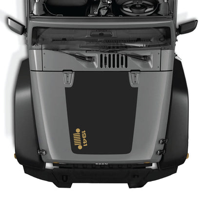 CarCode Jeep Wrangler JK/JKU hood decal, style #57, black graphic sticker for 2007-2018 Jeep Wrangler models.