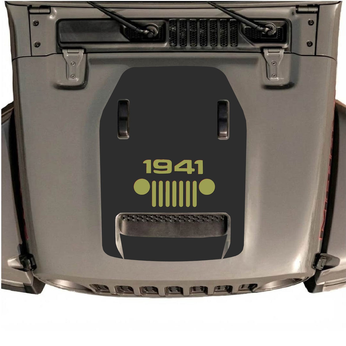Jeep Wrangler JL/JLU Rubicon 392 and JT Gladiator Mojave hood decal by CarCode, style #48, featuring bold graphic design on vehicle hood.