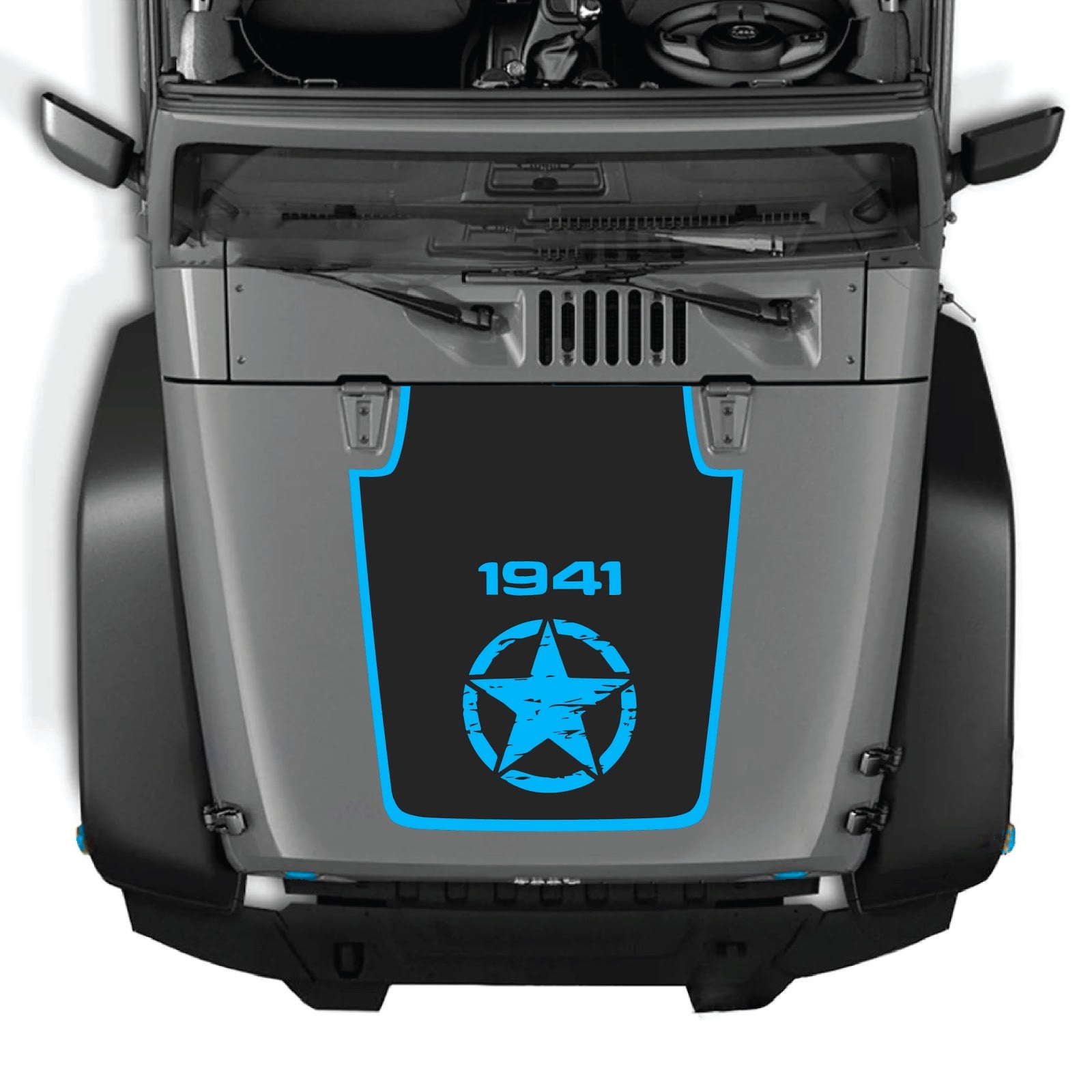 Jeep Wrangler JK/JKU hood decal by CarCode, style #22, black and white graphic design on vehicle's hood.