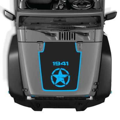Jeep Wrangler JK/JKU hood decal by CarCode, style #22, black and white graphic design on vehicle's hood.