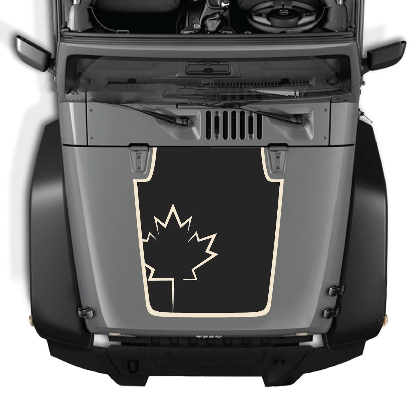 CarCode Jeep Wrangler JK/JKU hood decal with Style #17, black and white graphic design on vehicle hood for 2007-2018 models.