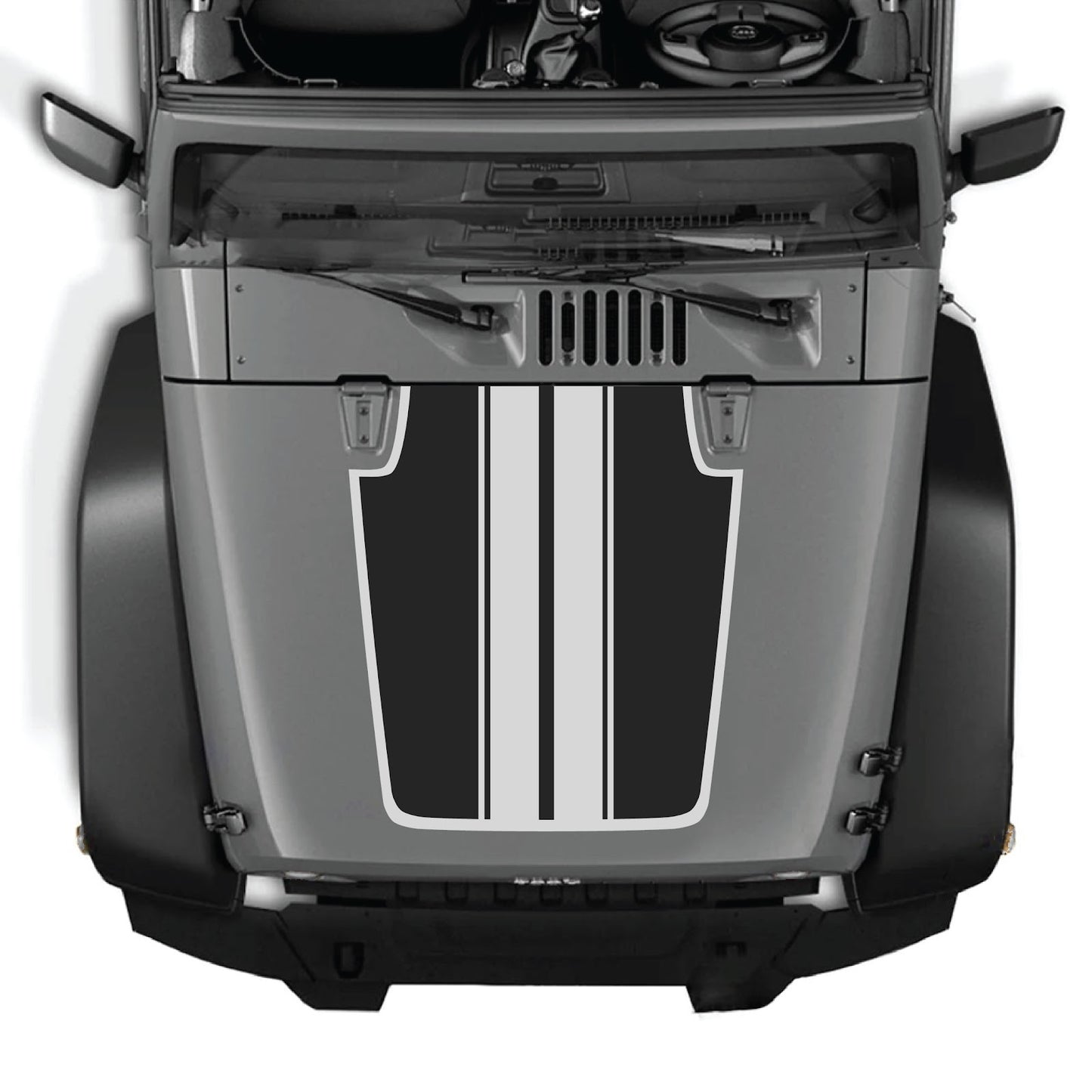 CarCode Jeep Wrangler JK/JKU 2007-2018 hood decal, Style #44, black graphic design on the vehicle's hood.