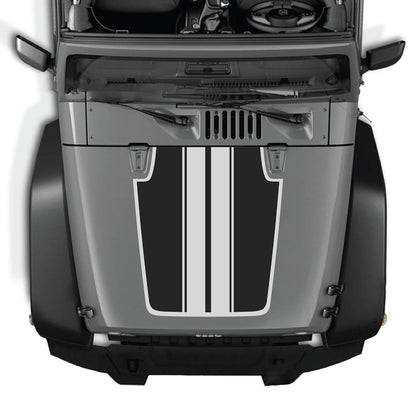 CarCode Jeep Wrangler JK/JKU 2007-2018 hood decal, Style #44, black graphic design on the vehicle's hood.