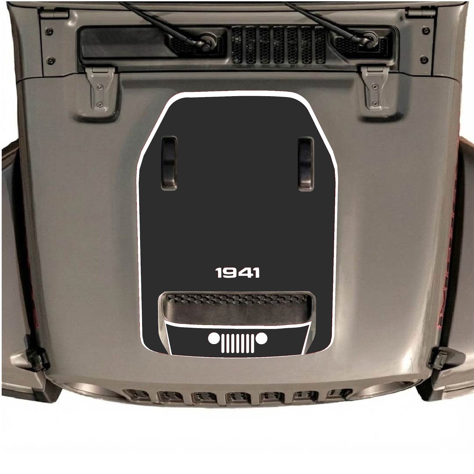CarCode hood decal for Jeep Wrangler JL/JLU Rubicon 392 and JT Gladiator Mojave 2020-2026, style #59, in black with graphic design.