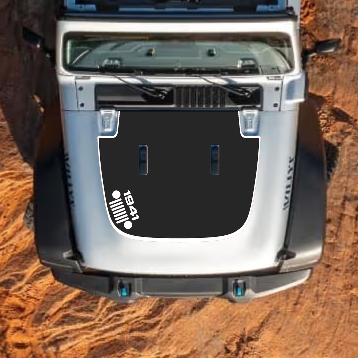 CarCode hood decal for Jeep Wrangler JL JLU and Gladiator JT, stylish #03 design on standard hood for 2018+ models.