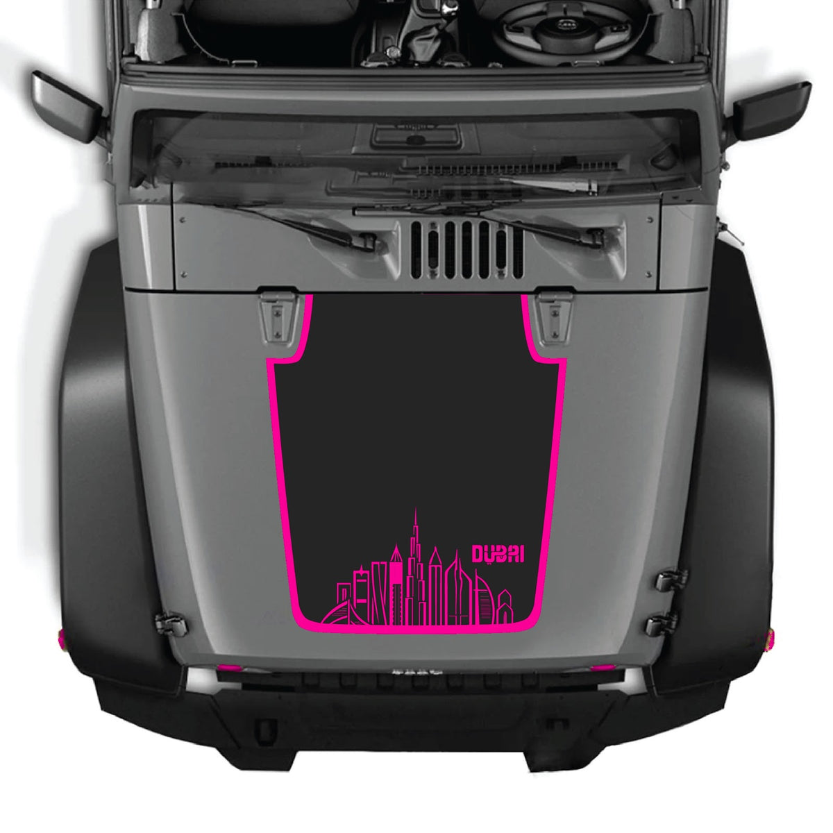 Jeep Wrangler JK/JKU hood decal by CarCode, Style #24, black and white graphic design on vehicle's hood.
