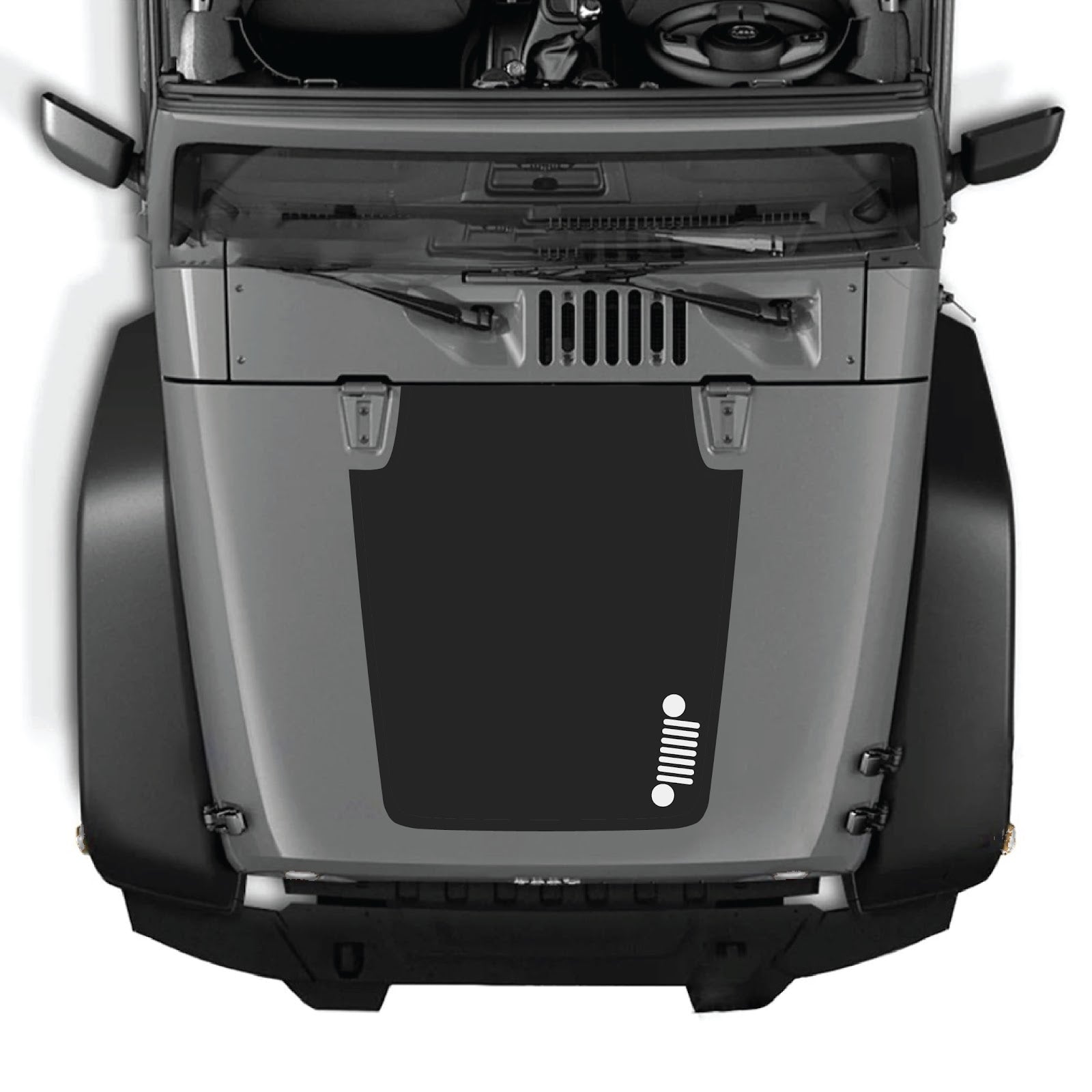 CarCode Jeep Wrangler JK/JKU hood decal, style #39, black graphic sticker on vehicle hood for 2007-2018 models