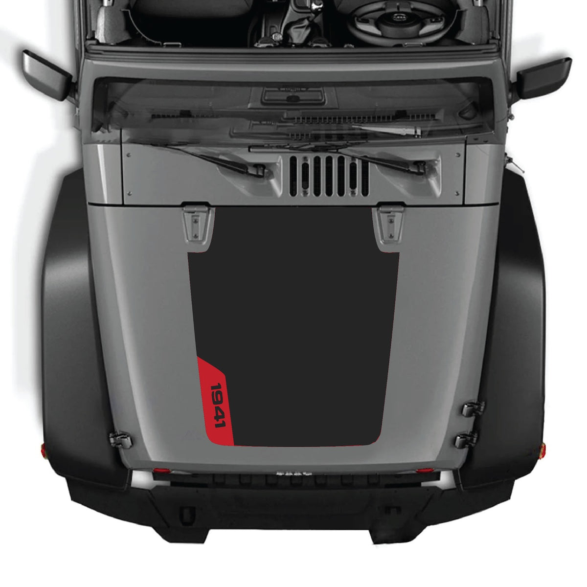 CarCode hood decal for Jeep Wrangler JK/JKU 2007-2018, Style #37, black graphic design on vehicle hood.