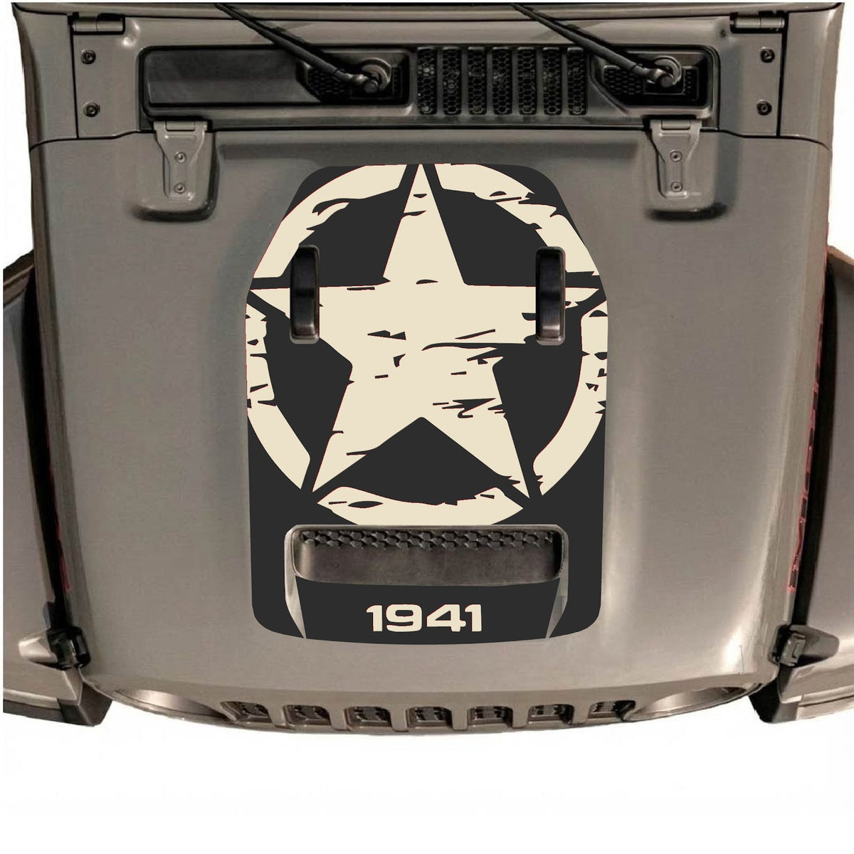 Autocollant de capot CarCode pour Jeep Wrangler JL/JLU Rubicon 392 et JT Gladiator Mojave, style #34, présenté sur le capot du véhicule.