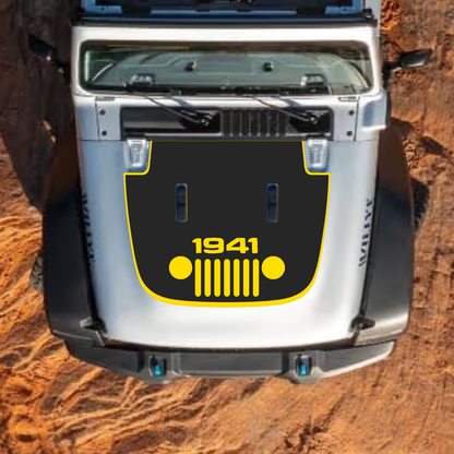 CarCode hood decal for Jeep Wrangler JL JLU Gladiator JT, stylish #66 design on standard hood, custom vehicle accessory.