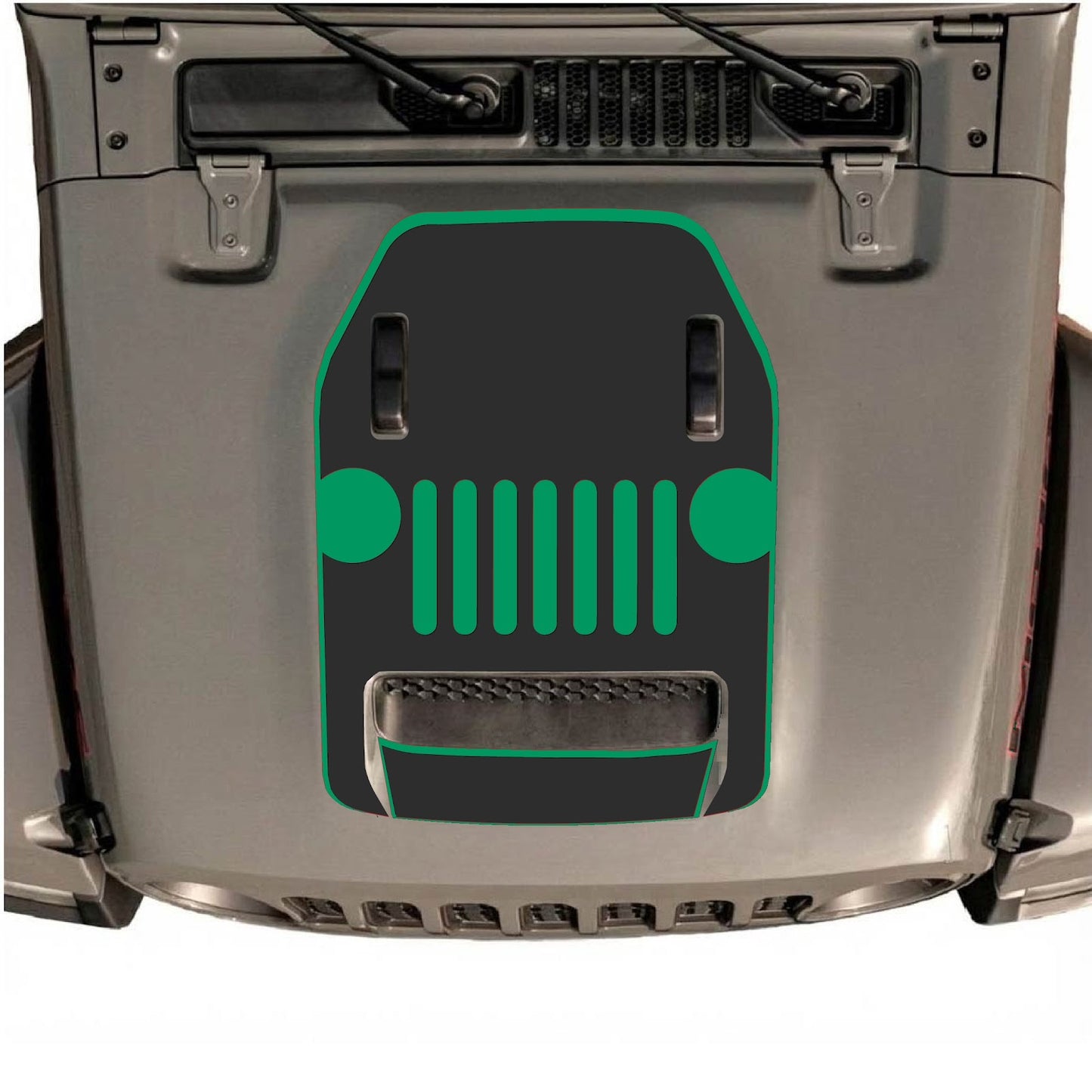 CarCode hood decal for Jeep Wrangler JL/JLU Rubicon 392 and JT Gladiator Mojave 2020-2026, style #03, shown on vehicle hood.
