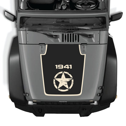 Jeep Wrangler JK/JKU hood decal by CarCode, style #22, black and gray design on the vehicle's hood.