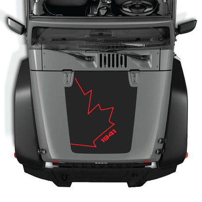 CarCode hood decal for Jeep Wrangler JK/JKU 2007-2018, style #08, shown on vehicle hood in black and white design.