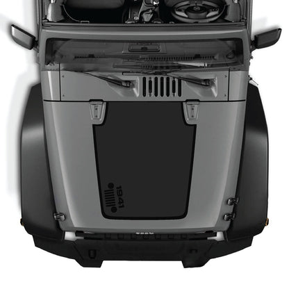 CarCode Jeep Wrangler JK/JKU hood decal Style #58, black vinyl graphic design on hood of 2007-2018 Jeep Wrangler.