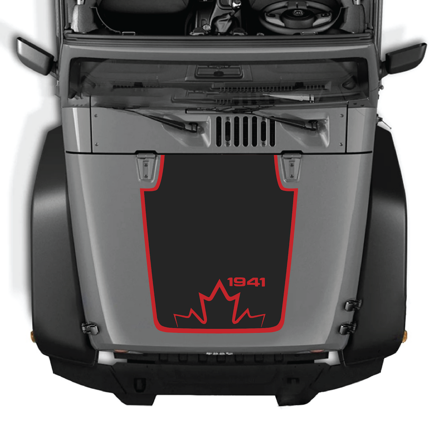 CarCode hood decal for Jeep Wrangler JK/JKU 2007-2018, style #20, black graphic design on vehicle hood.