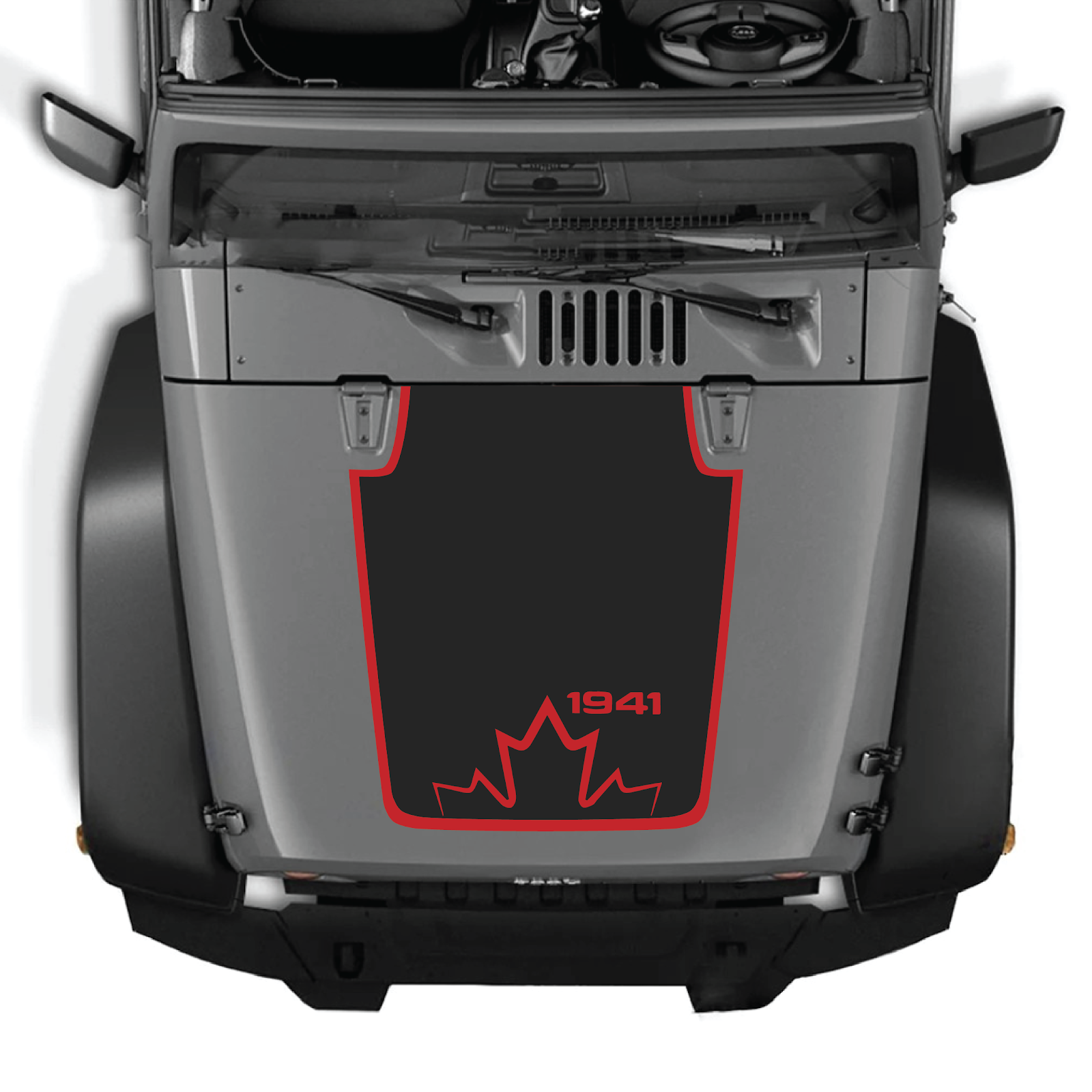 CarCode hood decal for Jeep Wrangler JK/JKU 2007-2018, style #20, black graphic design on vehicle hood.
