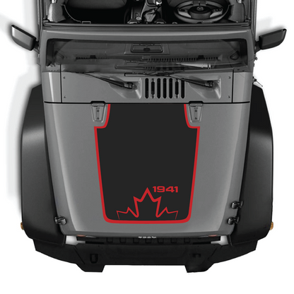 CarCode hood decal for Jeep Wrangler JK/JKU 2007-2018, style #20, black graphic design on vehicle hood.