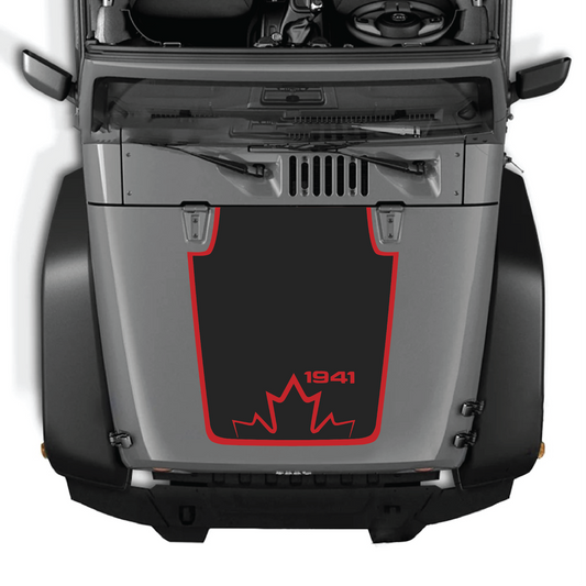 CarCode hood decal for Jeep Wrangler JK/JKU 2007-2018, style #20, black graphic design on vehicle hood.