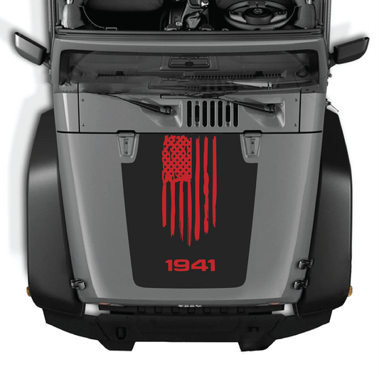 CarCode hood decal for Jeep Wrangler JK/JKU 2007-2018, Style #04, featuring bold graphic design on the vehicle's hood.