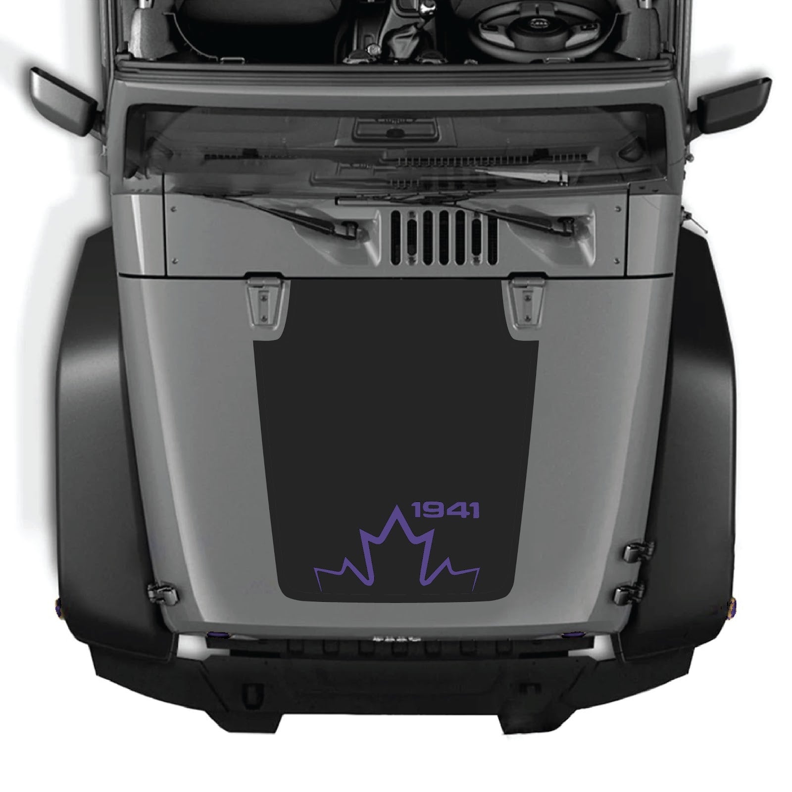 CarCode Jeep Wrangler JK/JKU 2007-2018 hood decal, Style #12, in black with bold graphic design on vehicle hood.