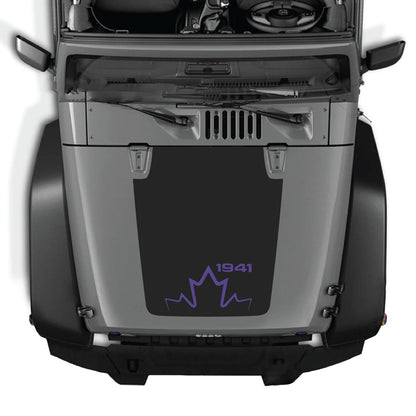 CarCode Jeep Wrangler JK/JKU 2007-2018 hood decal, Style #12, in black with bold graphic design on vehicle hood.