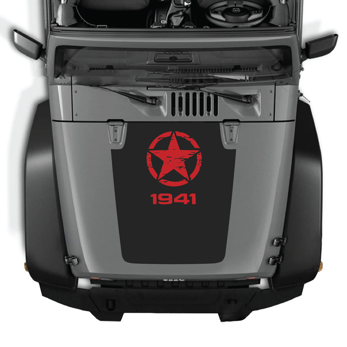 CarCode hood decal for Jeep Wrangler JK/JKU 2007-2018, style #46, black graphic design on vehicle hood.