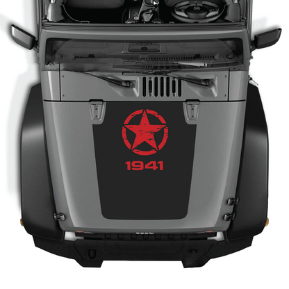 CarCode hood decal for Jeep Wrangler JK/JKU 2007-2018, style #46, black graphic design on vehicle hood.