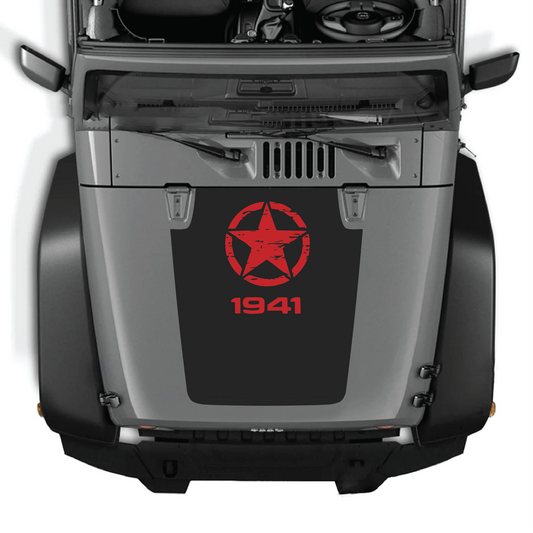 CarCode hood decal for Jeep Wrangler JK/JKU 2007-2018, style #46, black graphic design on vehicle hood.