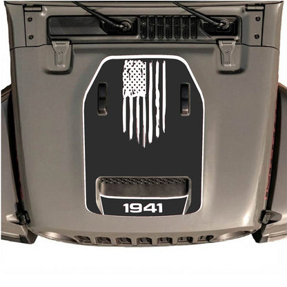 CarCode hood decal for Jeep Wrangler JL/JLU Rubicon 392 and JT Gladiator Mojave 2020-2026, style #29, shown on vehicle hood.