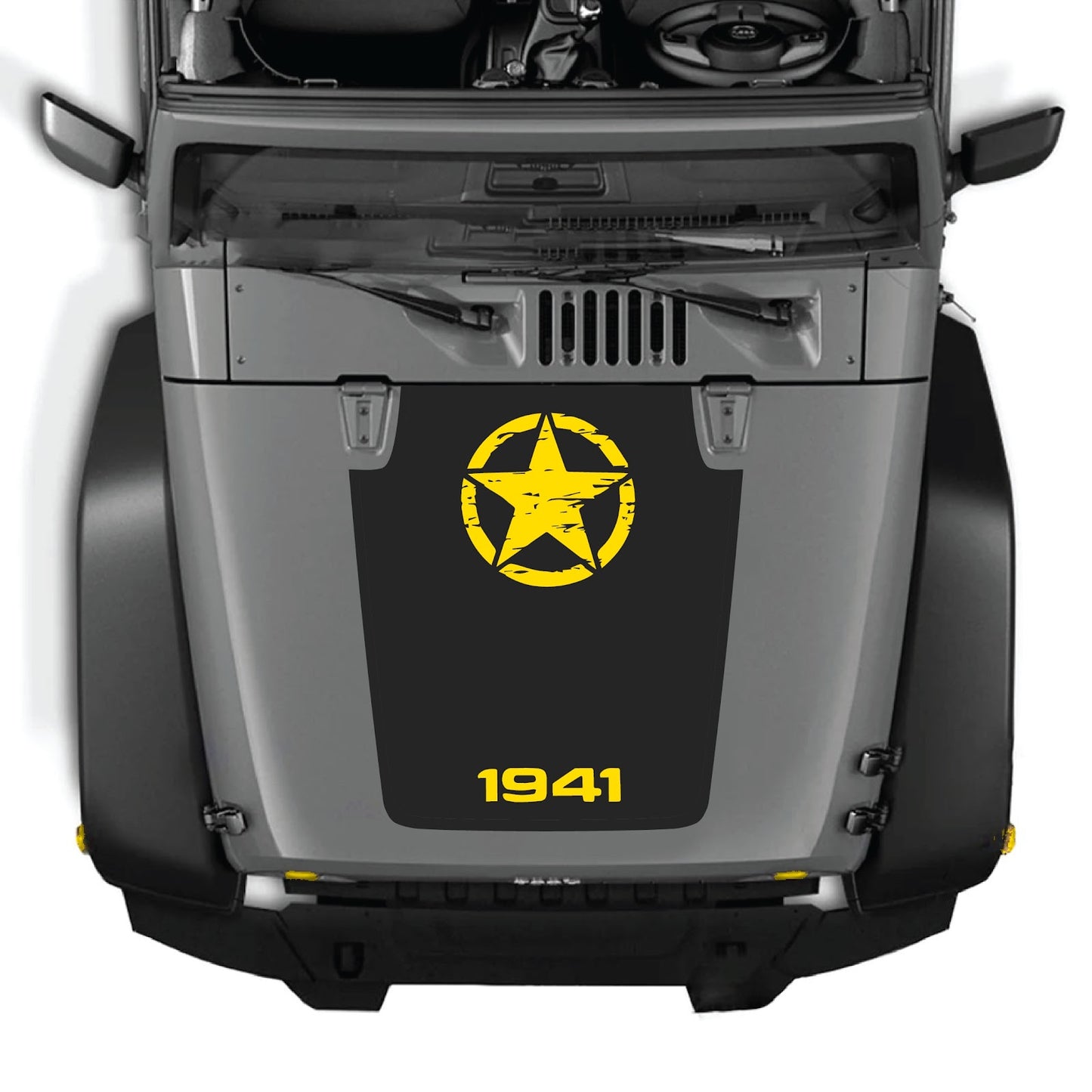 Jeep Wrangler JK/JKU hood decal by CarCode in style #64, black graphic design on vehicle hood for 2007-2018 models