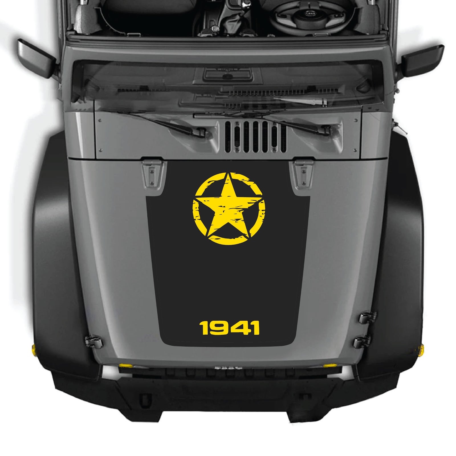Jeep Wrangler JK/JKU hood decal by CarCode in style #64, black graphic design on vehicle hood for 2007-2018 models