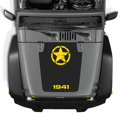 Jeep Wrangler JK/JKU hood decal by CarCode in style #64, black graphic design on vehicle hood for 2007-2018 models