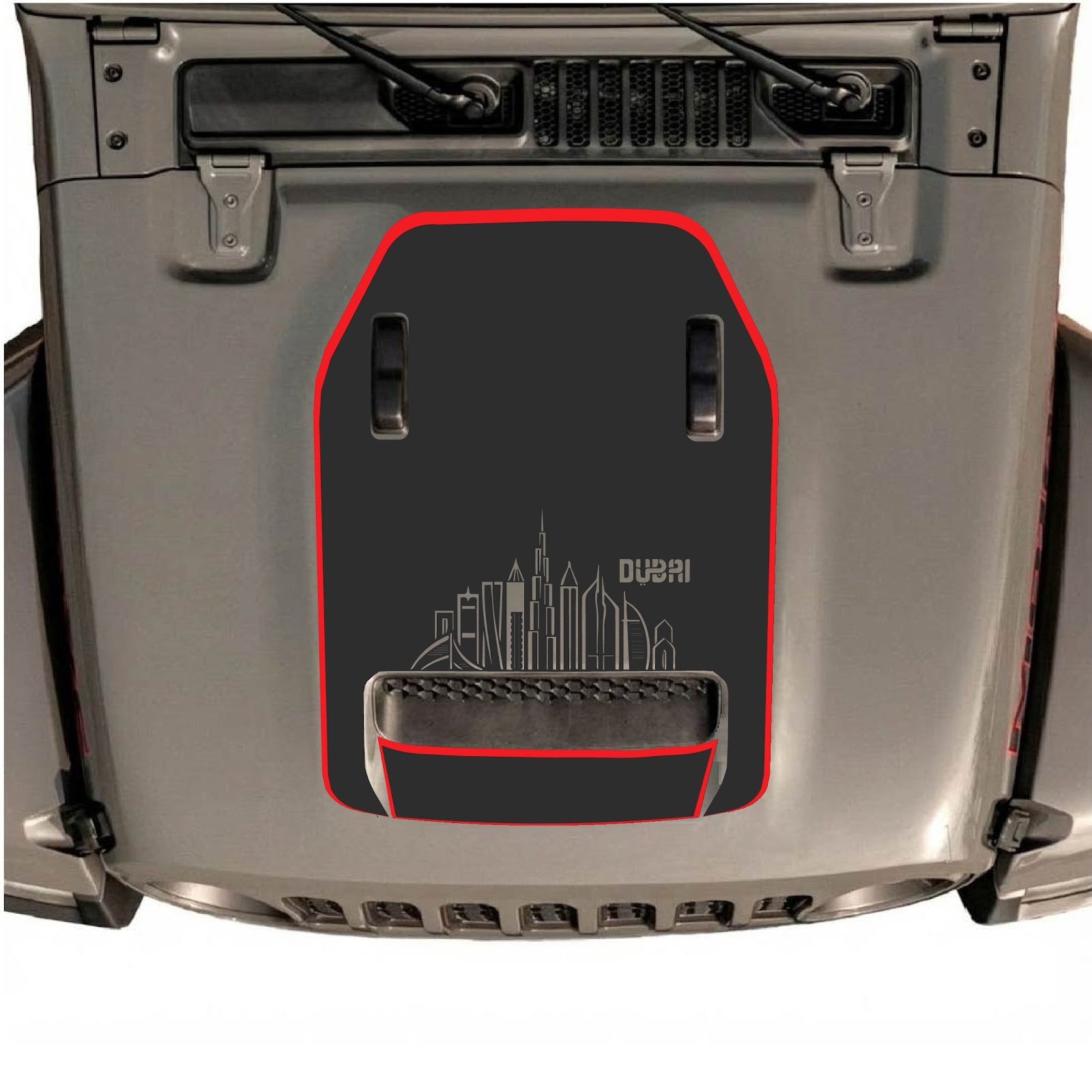 CarCode hood decal for Jeep Wrangler JL/JLU Rubicon 392 and JT Gladiator Mojave 2020-2026, style #75, shown on vehicle hood.