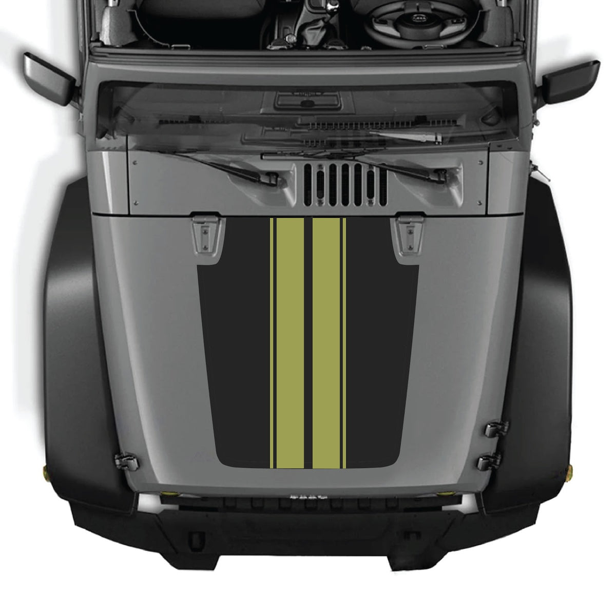 CarCode hood decal for Jeep Wrangler JK/JKU 2007-2018, Style #43, black graphic design on the vehicle's hood.