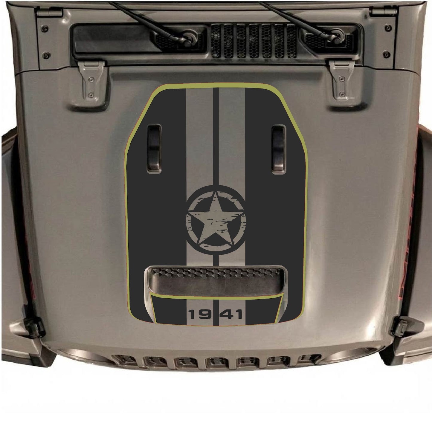 CarCode hood decal for Jeep Wrangler JL/JLU Rubicon 392 and JT Gladiator Mojave 2020-2026, style #70, shown on vehicle hood.