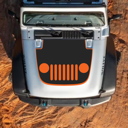 CarCode hood decal for Jeep Wrangler JL and Gladiator JT, stylish design for 2018+ models on standard hood.