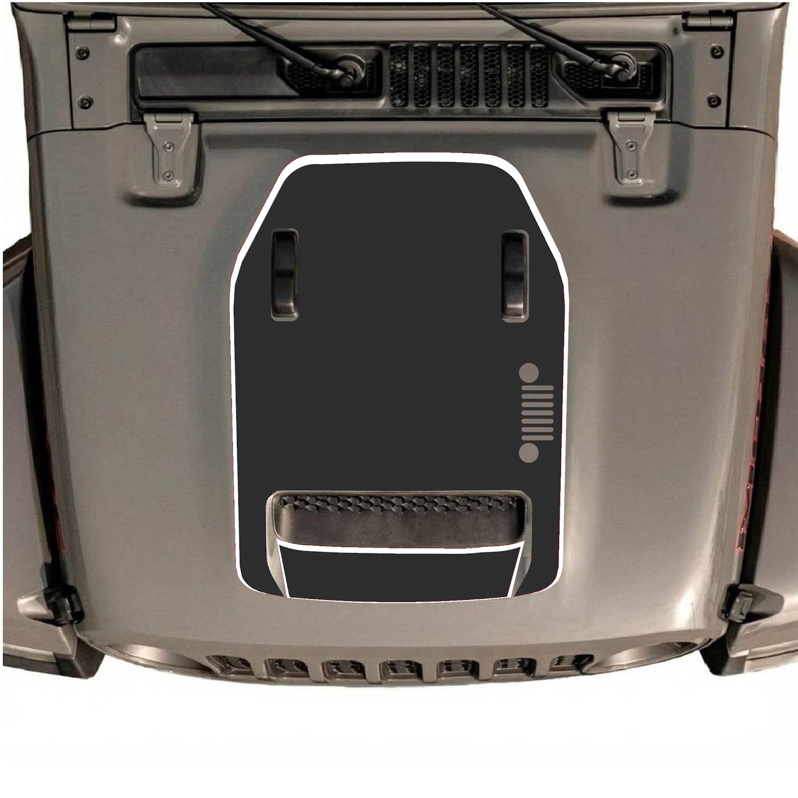 CarCode hood decal for Jeep Wrangler JL/JLU Rubicon 392 and JT Gladiator Mojave 2020-2026, stylish black graphic design on hood