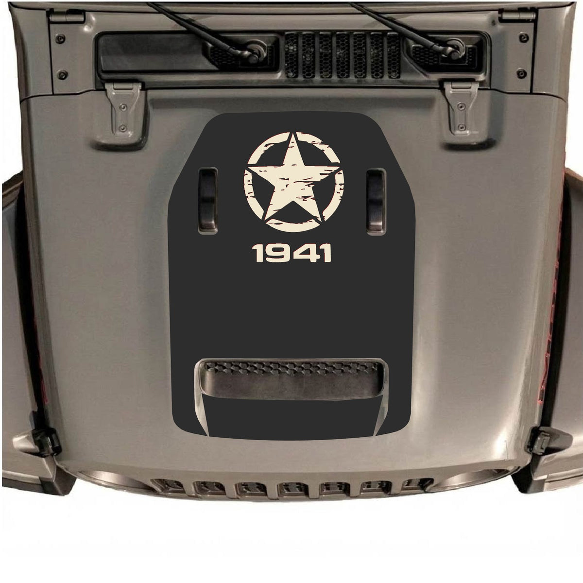 Autocollant de capot CarCode pour Jeep Wrangler JL/JLU Rubicon 392 et JT Gladiator Mojave 2020-2026, style n°38, présenté sur le capot du véhicule