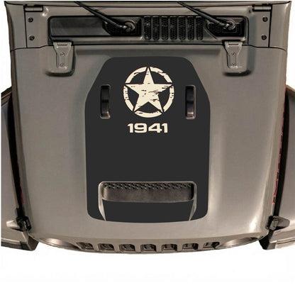 Autocollant de capot CarCode pour Jeep Wrangler JL/JLU Rubicon 392 et JT Gladiator Mojave 2020-2026, style n°38, présenté sur le capot du véhicule