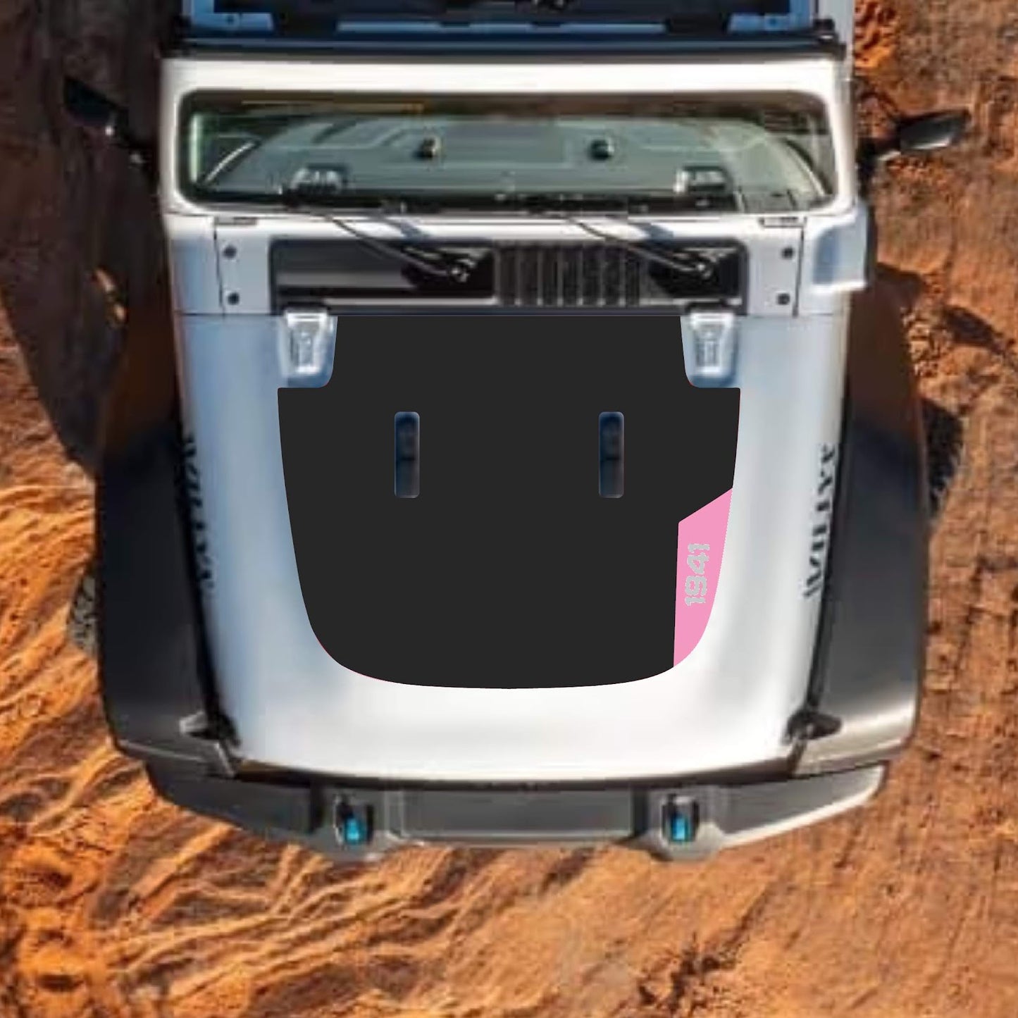 CarCode hood decal for Jeep Wrangler JL and Gladiator JT, stylish standard hood decal in black with bold design.