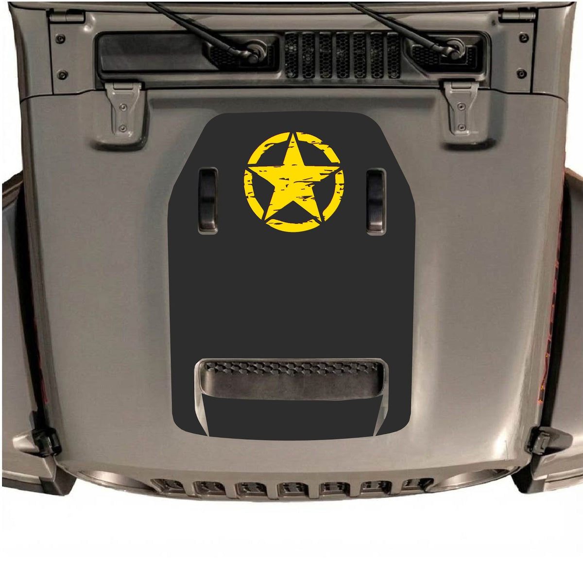CarCode autocollant de capot pour Jeep Wrangler JL/JLU Rubicon 392 et JT Gladiator Mojave 2020-2026, style n°42, présenté sur le capot du véhicule.