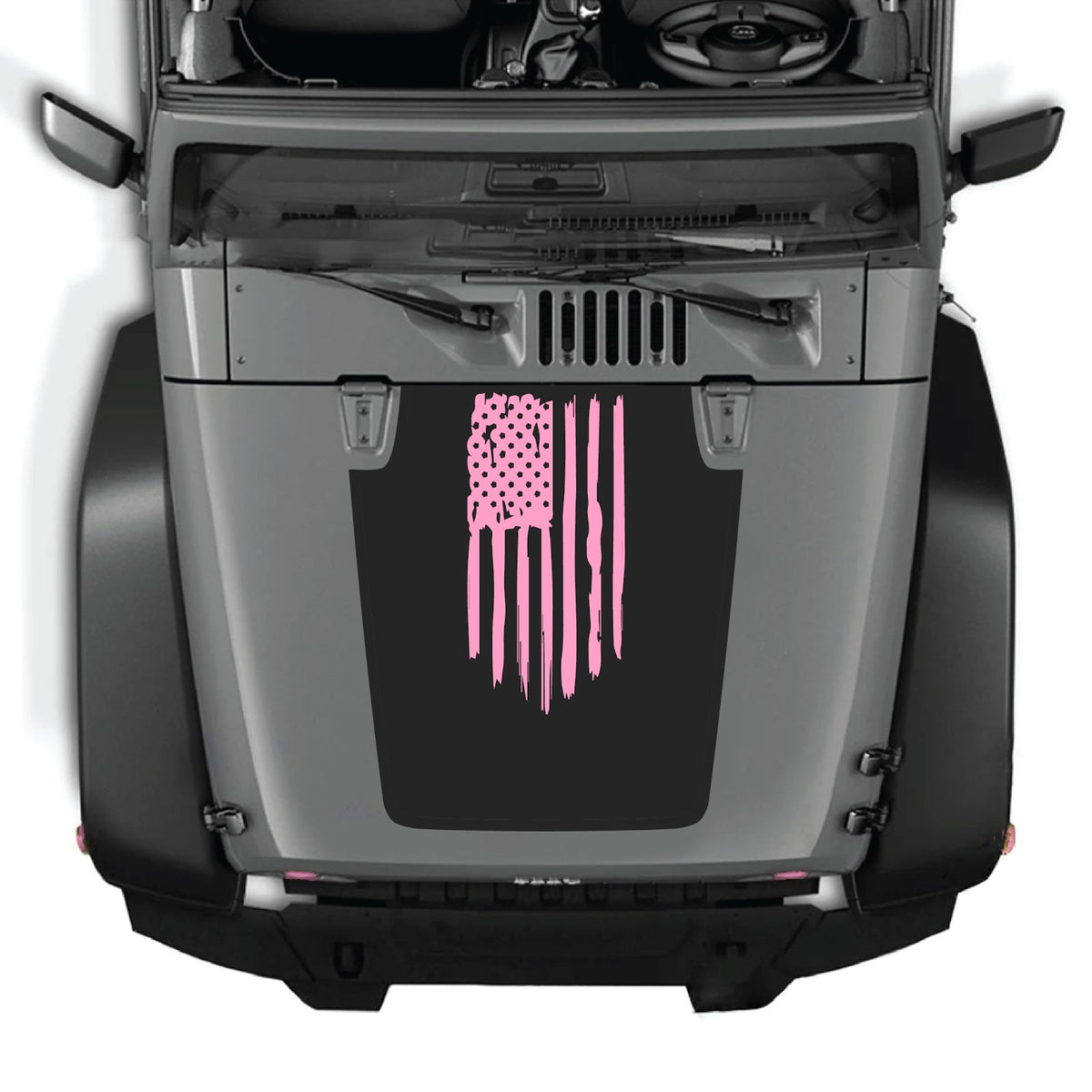 CarCode Jeep Wrangler JK/JKU hood decal style 03, black vinyl graphic applied to the vehicle's hood for a bold look.