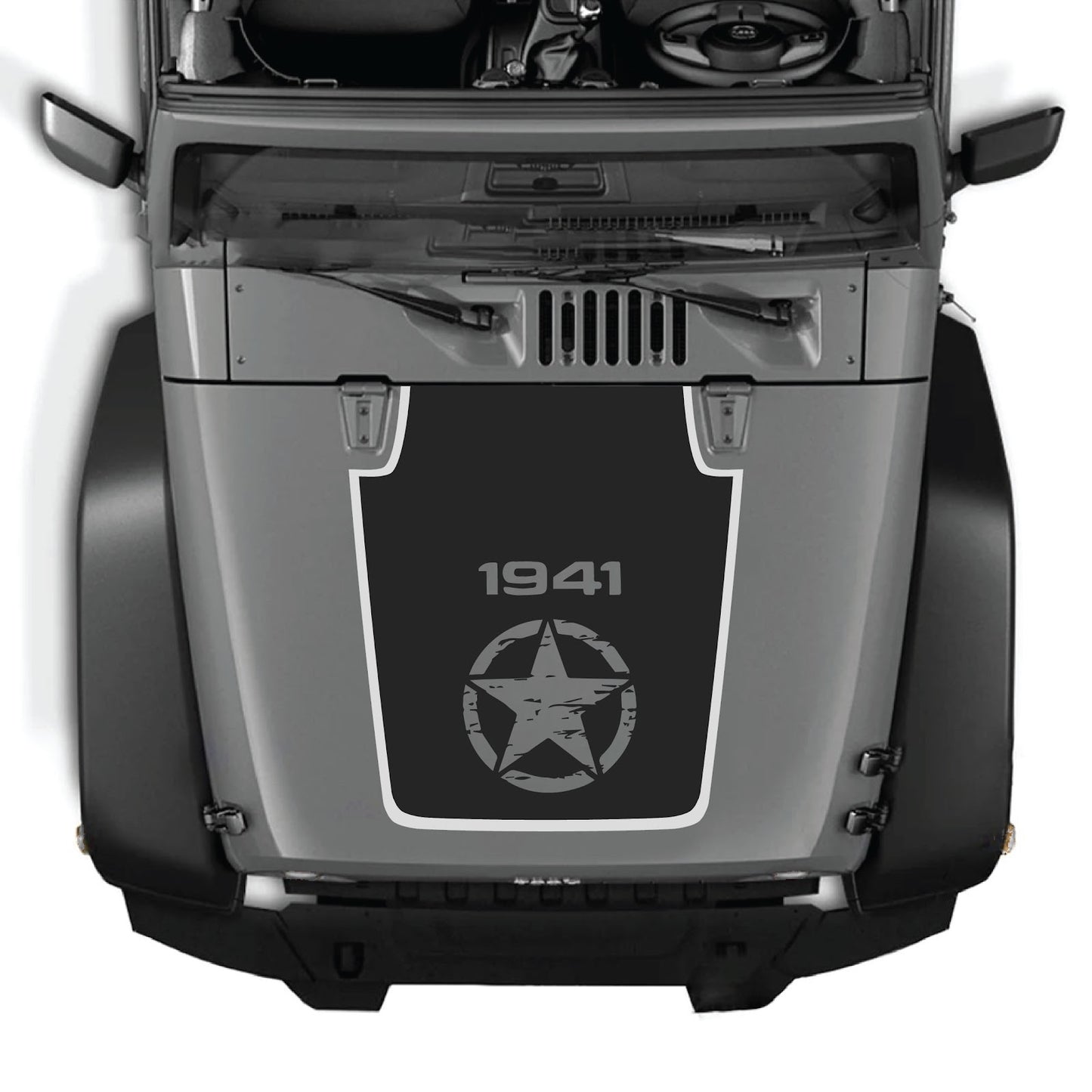 Jeep Wrangler JK/JKU hood decal by CarCode, style #76, black graphic design on vehicle's hood for a custom look.