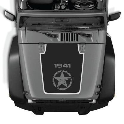 Jeep Wrangler JK/JKU hood decal by CarCode, style #76, black graphic design on vehicle's hood for a custom look.