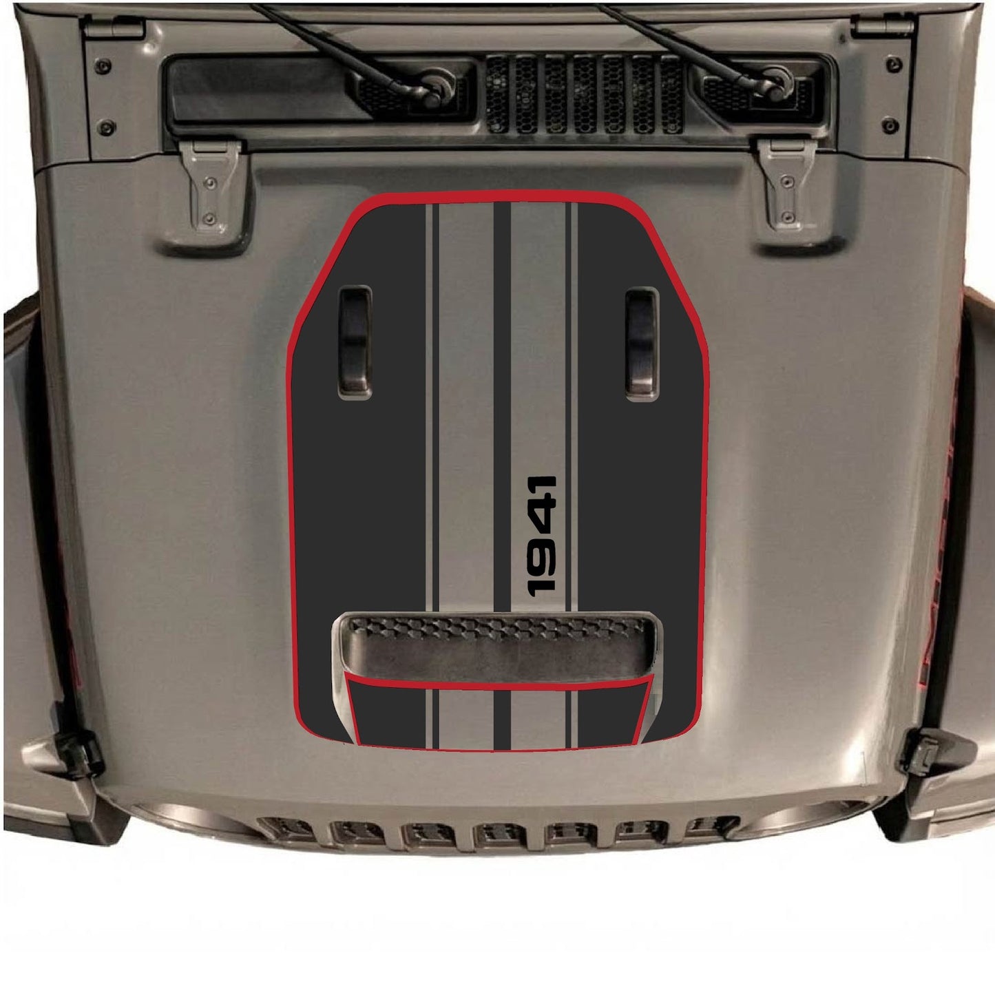 CarCode hood decal for Jeep Wrangler JL/JLU Rubicon 392 and JT Gladiator Mojave 2020-2026, style #72, shown on vehicle hood.